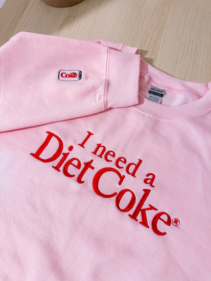 I Need A Diet Coke embroidered crewneck sweatshirt with sleeve detail