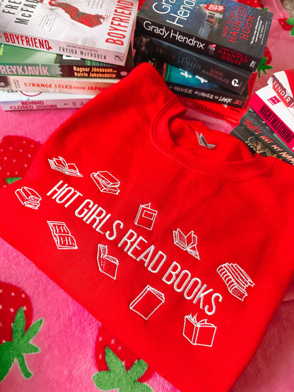 Hot Girls Read Books embroidered crewneck