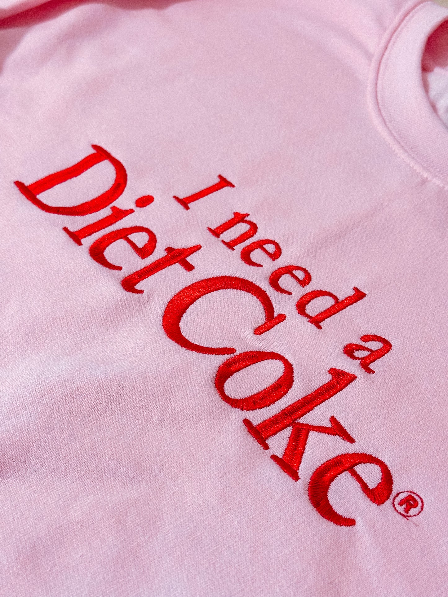 I Need A Diet Coke embroidered crewneck sweatshirt with sleeve detail