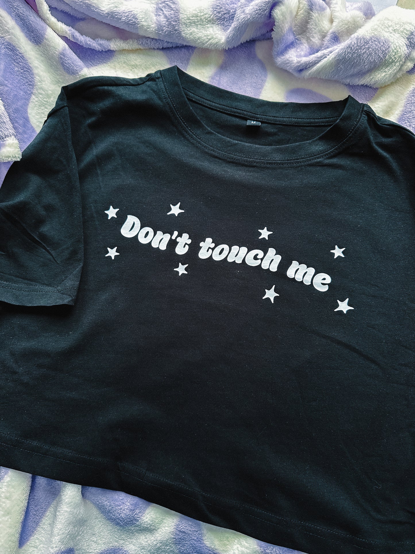 Don't Touch Me printed cropped oversized tee