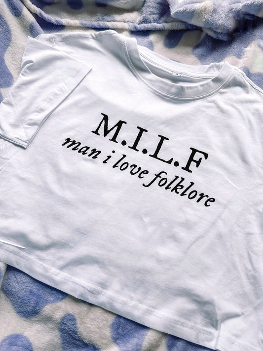 Man I Love Folklore printed cropped oversized tee